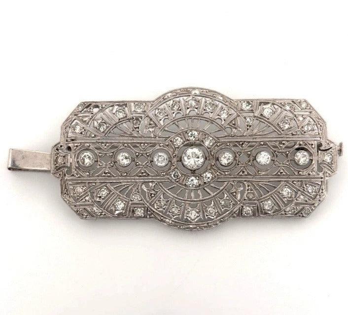 Vintage Platinum Pendant 1.60ctw 13.61g Art Deco Style Natural Diamond Brooch - Devine & Co.
