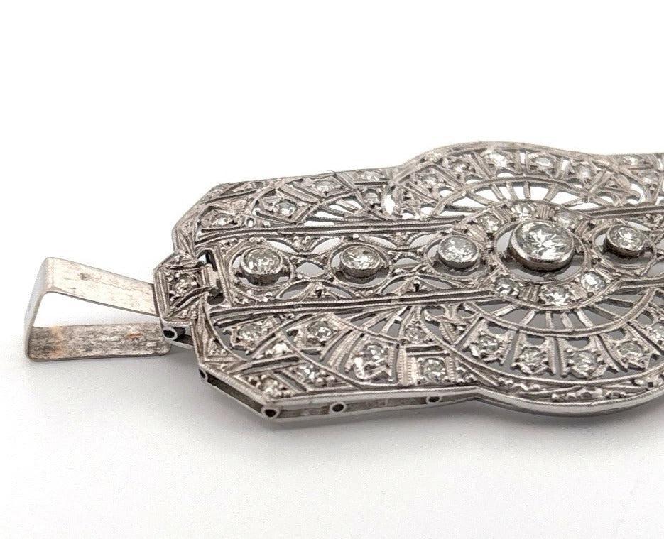 Vintage Platinum Pendant 1.60ctw 13.61g Art Deco Style Natural Diamond Brooch - Devine & Co.