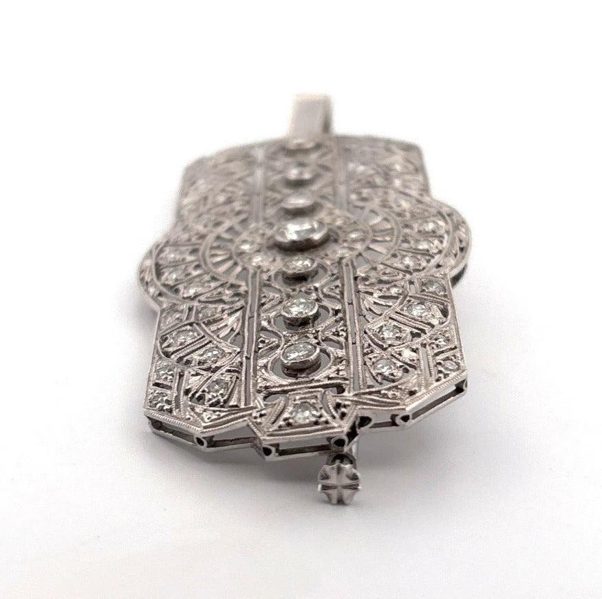Vintage Platinum Pendant 1.60ctw 13.61g Art Deco Style Natural Diamond Brooch - Devine & Co.
