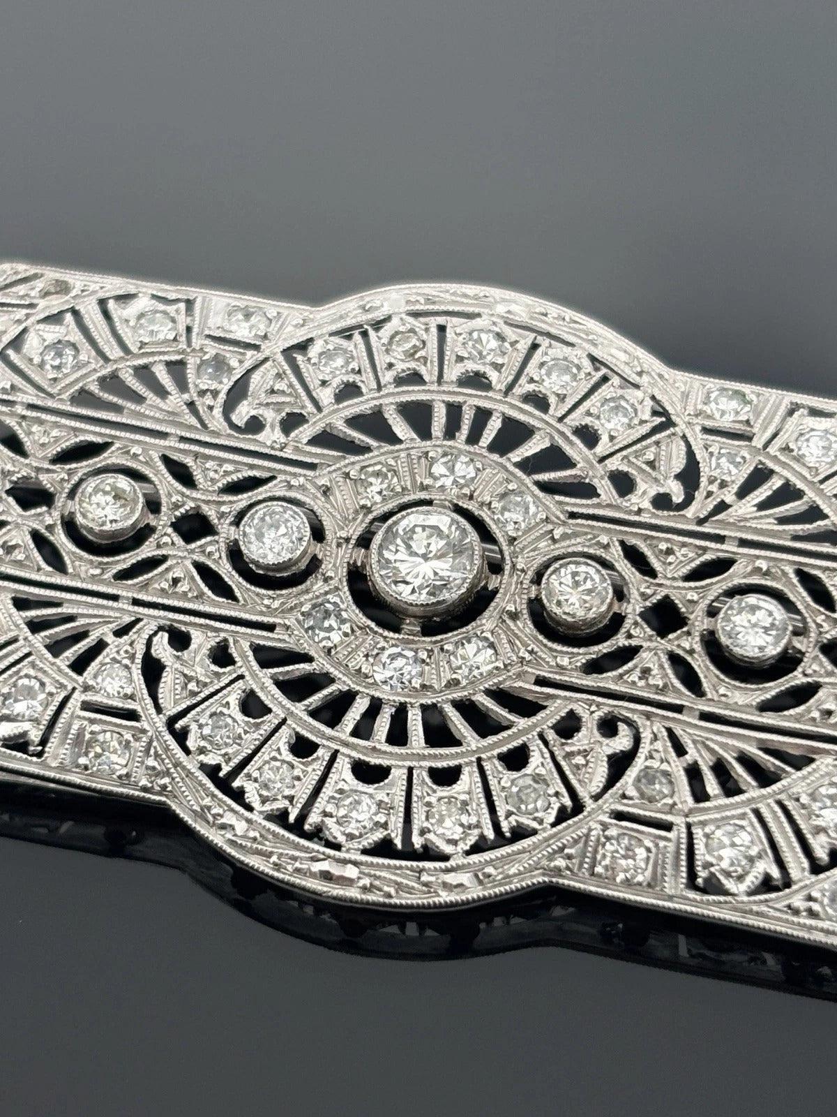 Vintage Platinum Pendant 1.60ctw 13.61g Art Deco Style Natural Diamond Brooch - Devine & Co.