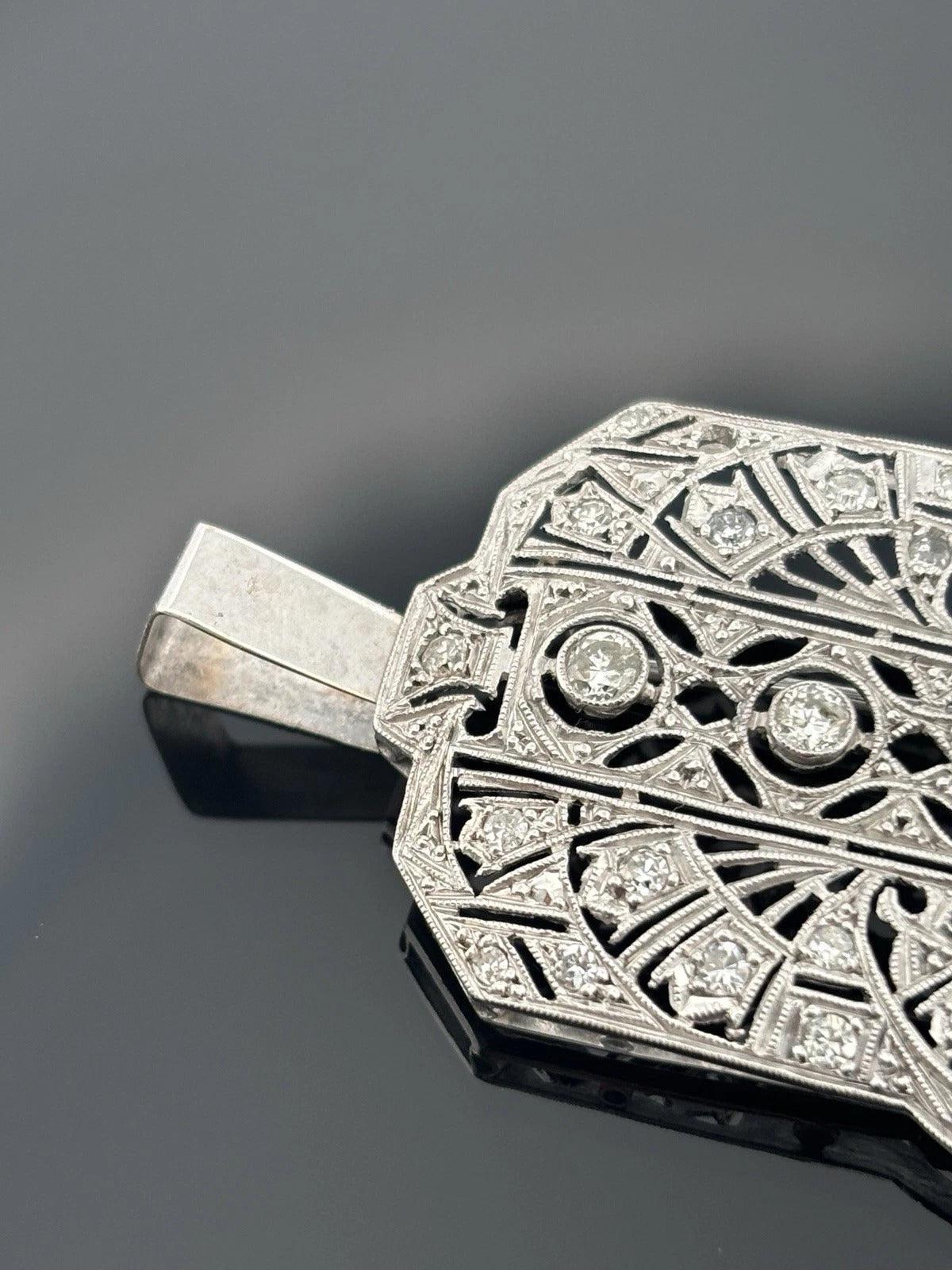 Vintage Platinum Pendant 1.60ctw 13.61g Art Deco Style Natural Diamond Brooch - Devine & Co.