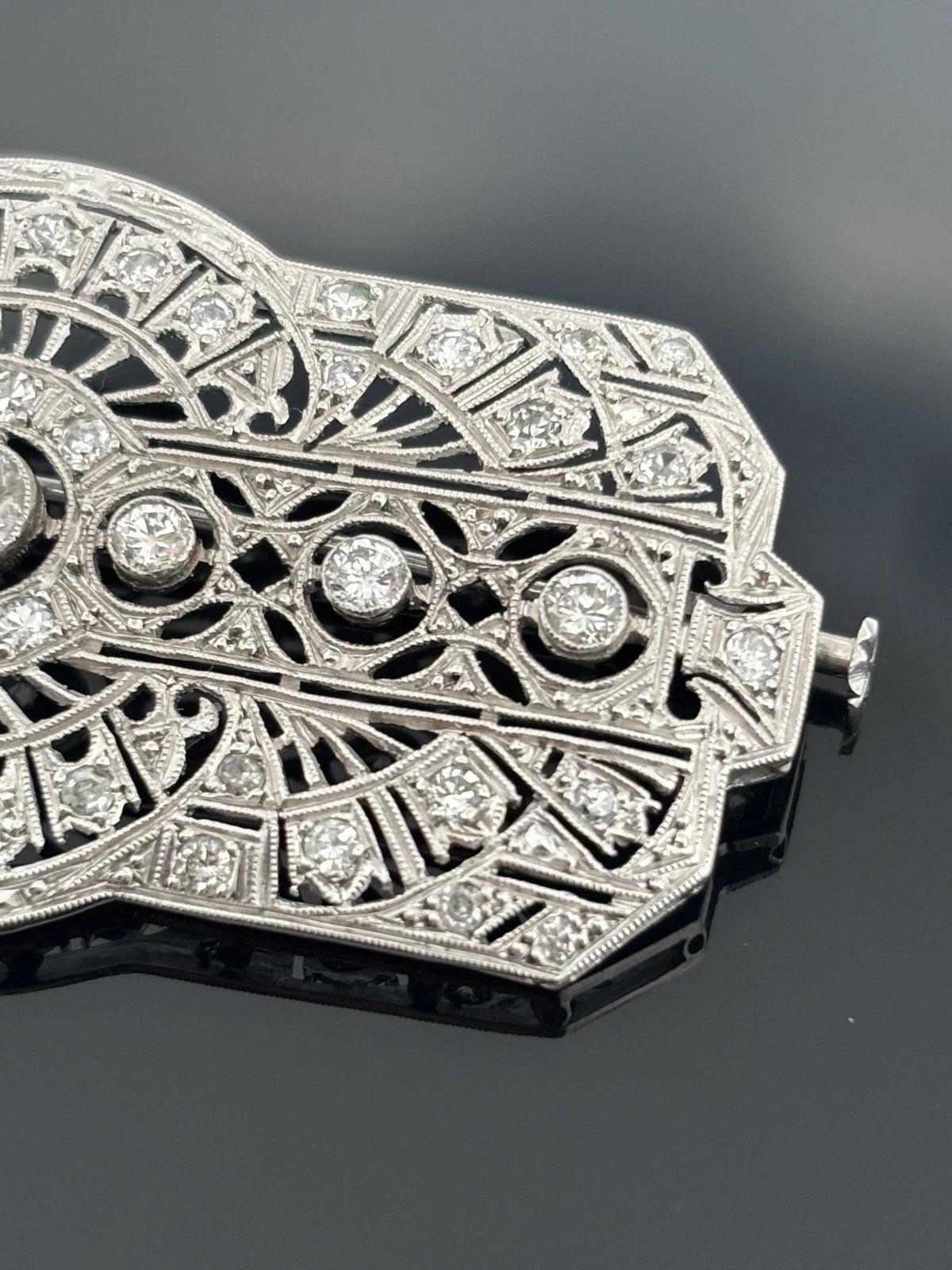 Vintage Platinum Pendant 1.60ctw 13.61g Art Deco Style Natural Diamond Brooch - Devine & Co.