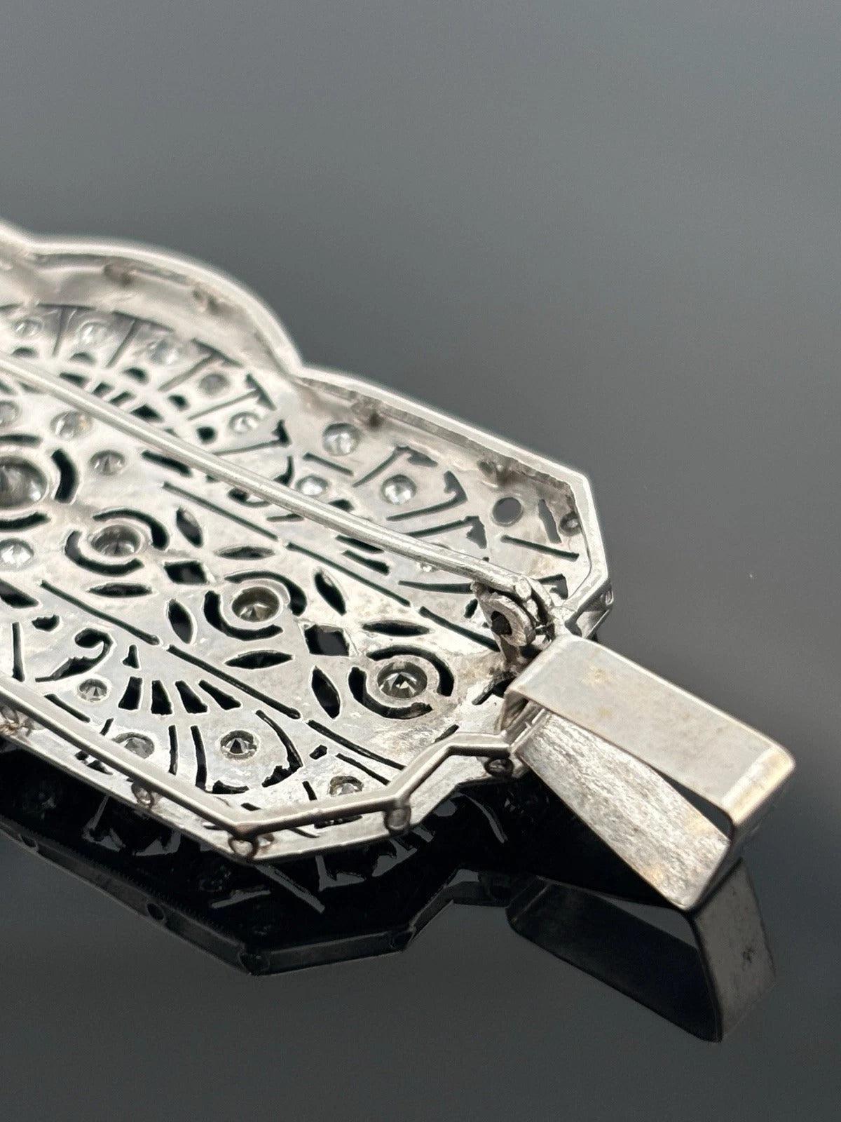Vintage Platinum Pendant 1.60ctw 13.61g Art Deco Style Natural Diamond Brooch - Devine & Co.