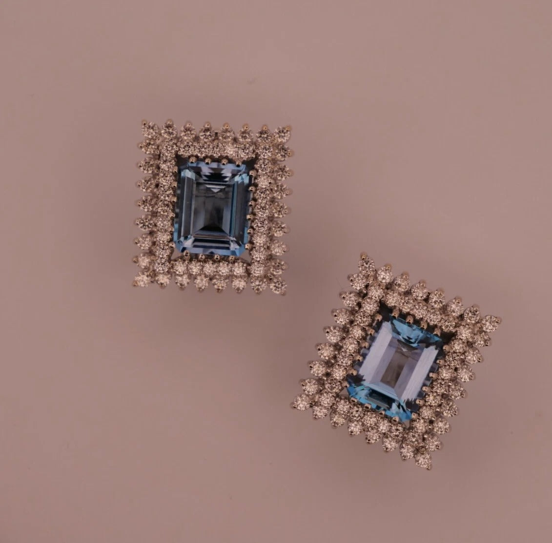 Custom 14K White Gold Natural Aquamarine & Diamond 46CTW Necklace Earring Suite - Devine & Co.