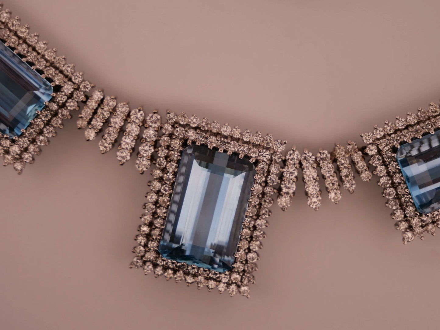 Custom 14K White Gold Natural Aquamarine & Diamond 46CTW Necklace Earring Suite - Devine & Co.