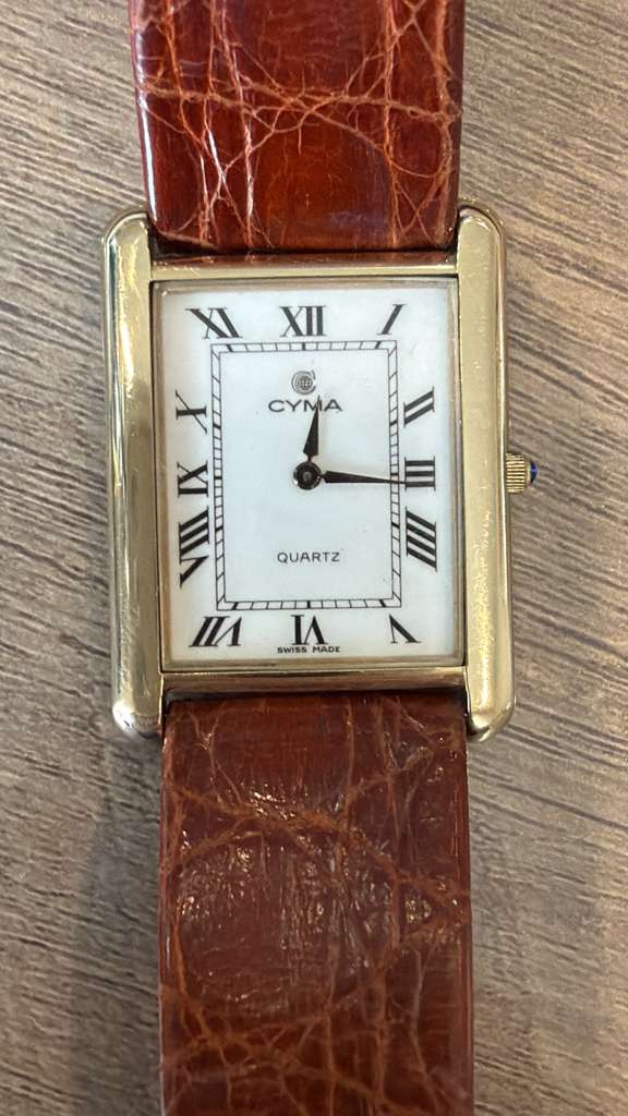 Cyma Swiss Quartz Tank Style Watch 14K Yellow Gold Case Vintage 1990's, alternate view