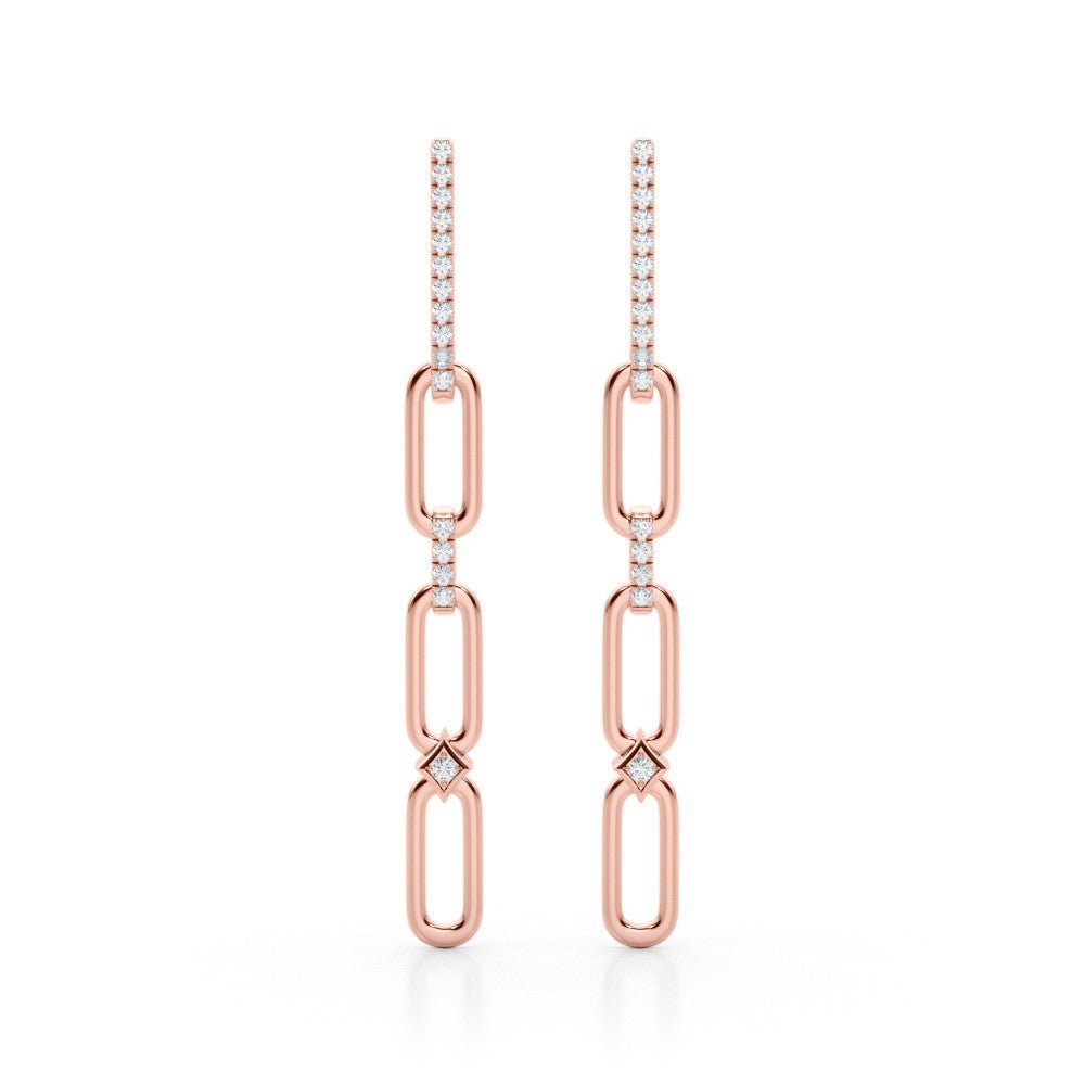 14K Paperclip Diamond Dangle Post Earrings 0.26CTW - Devine & Co.