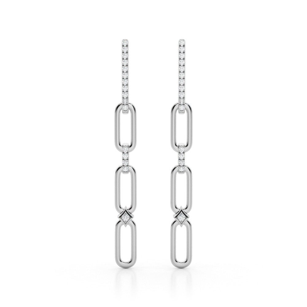 14K Paperclip Diamond Dangle Post Earrings 0.26CTW - Devine & Co.