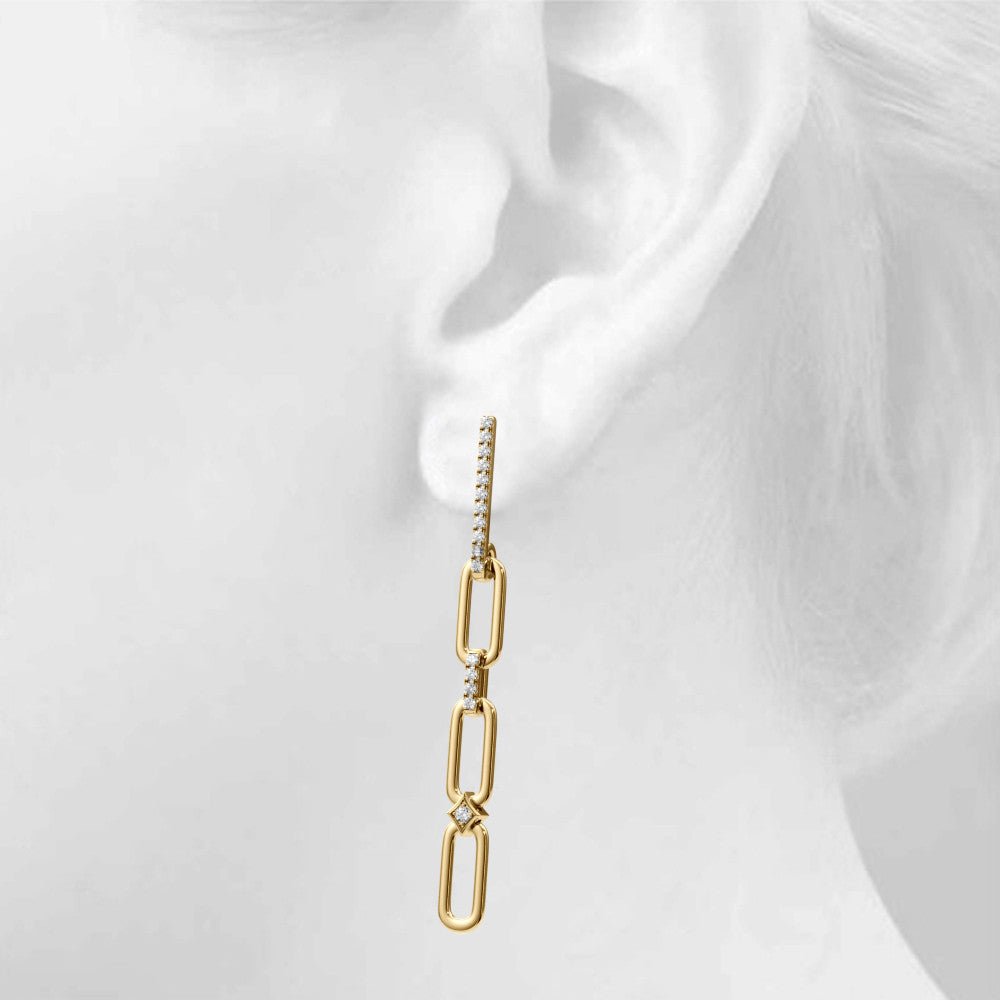 14K Paperclip Diamond Dangle Post Earrings 0.26CTW - Devine & Co.