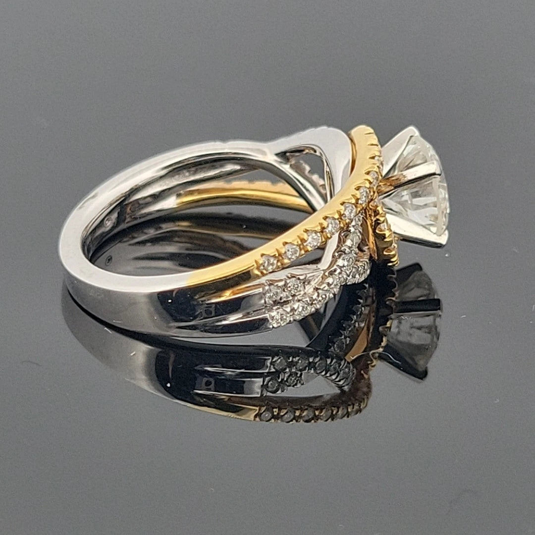 14K Two - Tone Diamond Engagement Ring Round 1.52ct GVS2 EGL Halo Bypass Setting - Devine & Co.