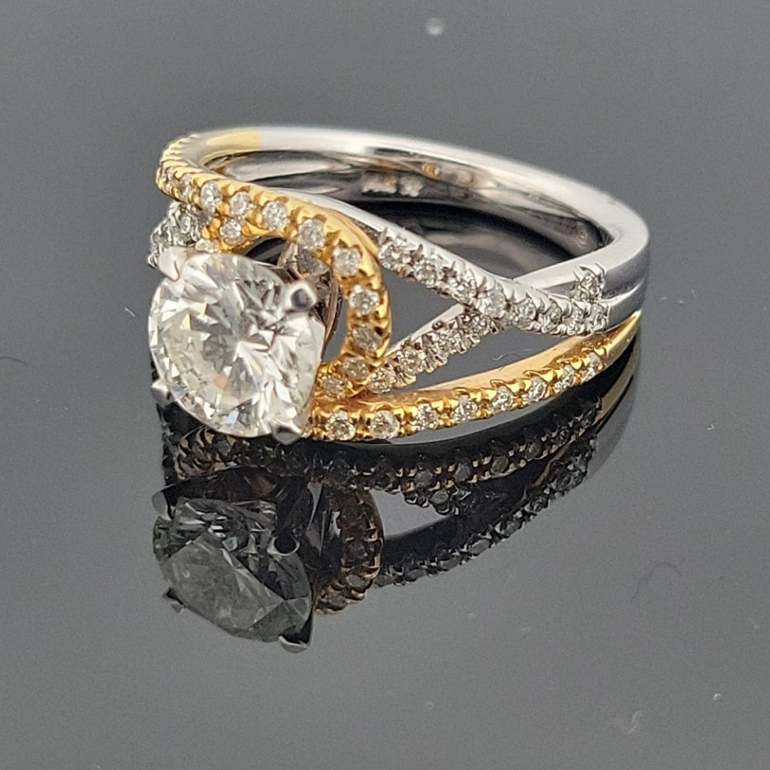 14K Two - Tone Diamond Engagement Ring Round 1.52ct GVS2 EGL Halo Bypass Setting - Devine & Co.