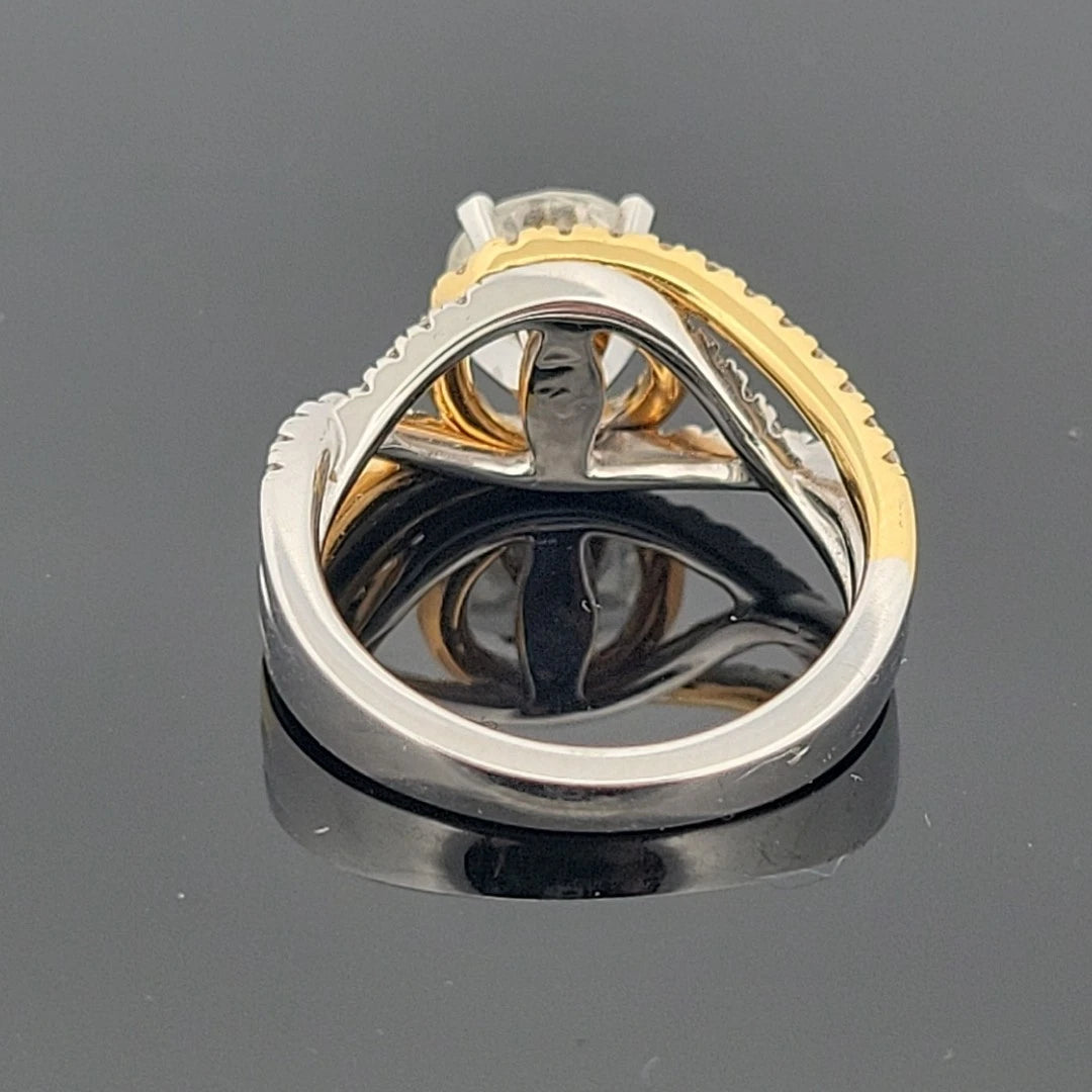 14K Two - Tone Diamond Engagement Ring Round 1.52ct GVS2 EGL Halo Bypass Setting - Devine & Co.