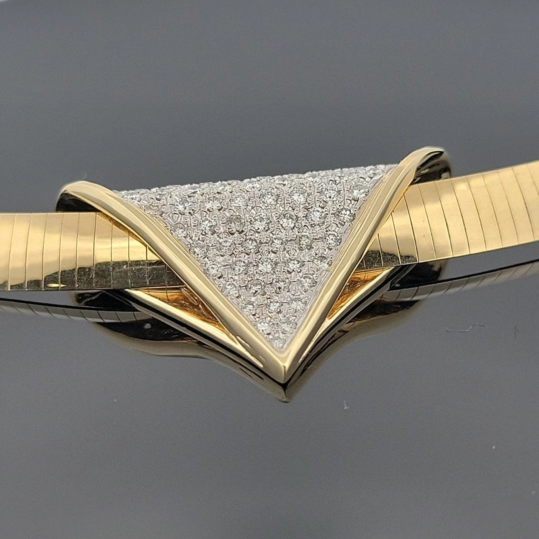 14K Two - Tone Omega Necklace 18 Reversible Italy Pave Diamond Slide 1.55ctw - Devine & Co.