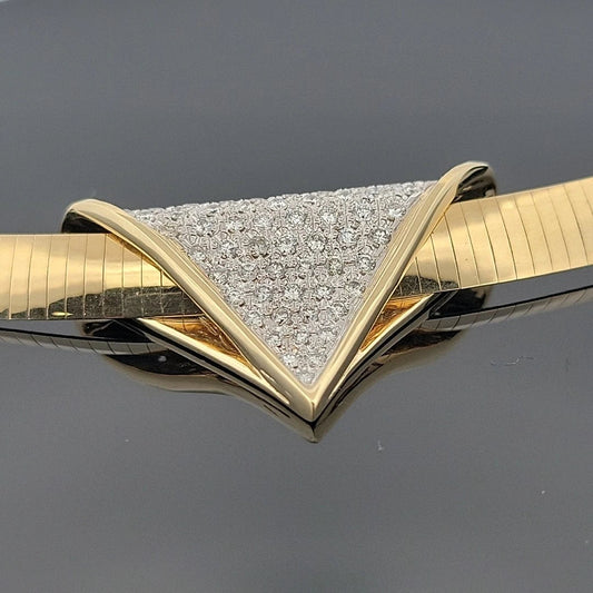 14K Two - Tone Omega Necklace 18 Reversible Italy Pave Diamond Slide 1.55ctw - Devine & Co.