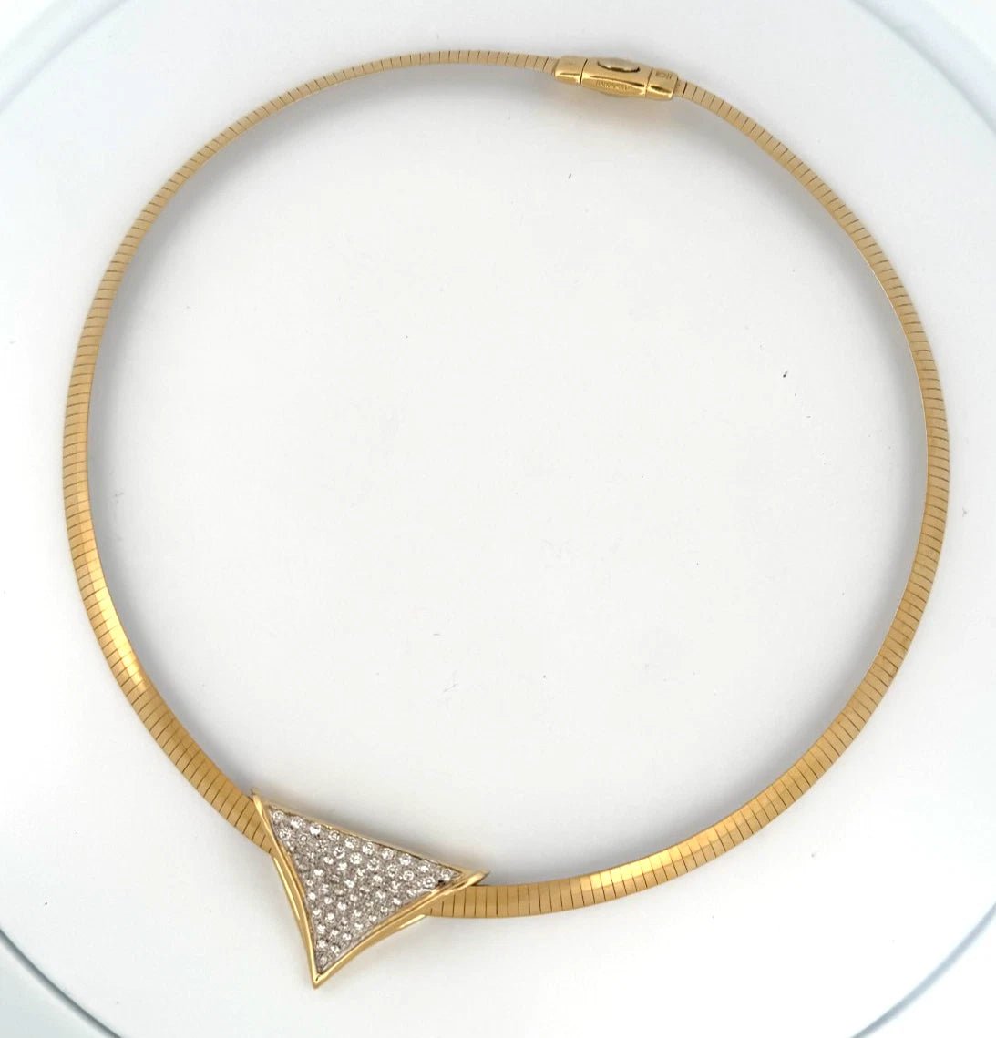 14K Two - Tone Omega Necklace 18 Reversible Italy Pave Diamond Slide 1.55ctw - Devine & Co.