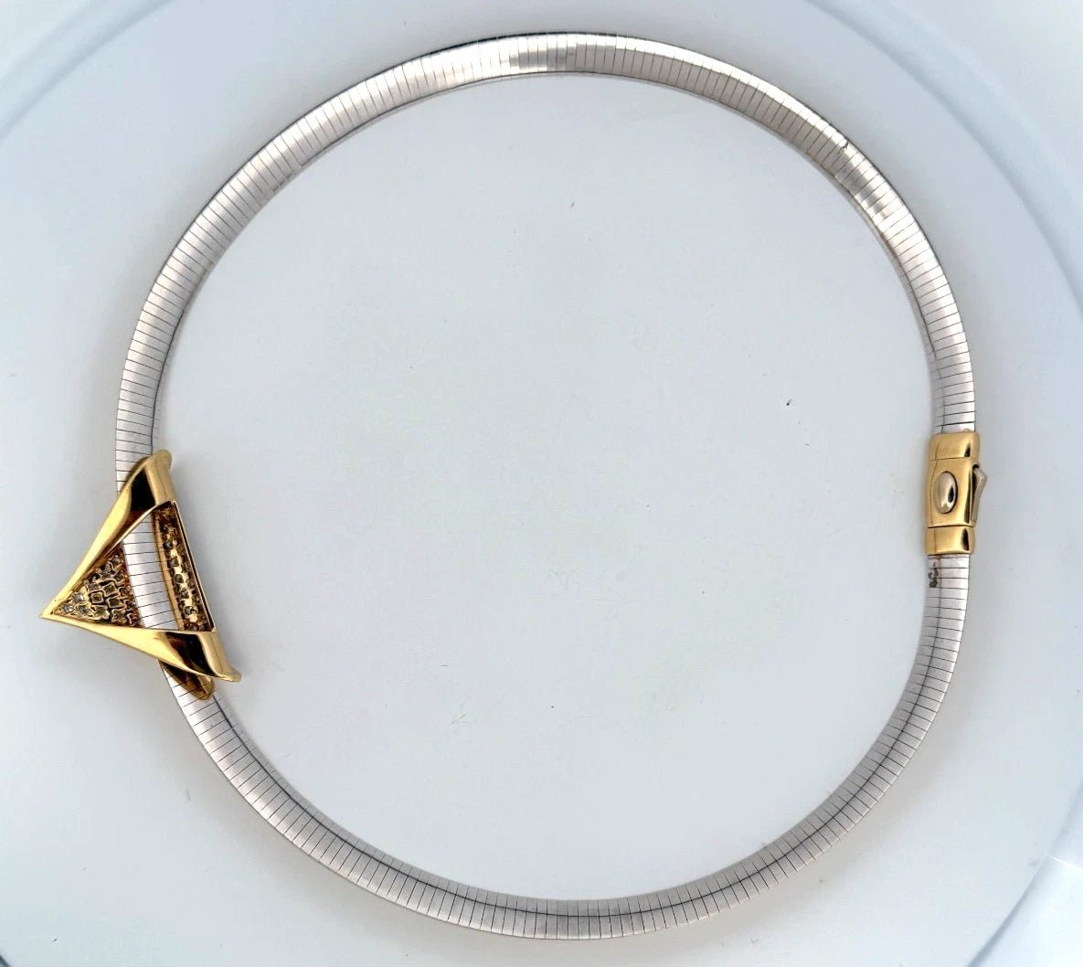 14K Two - Tone Omega Necklace 18 Reversible Italy Pave Diamond Slide 1.55ctw - Devine & Co.