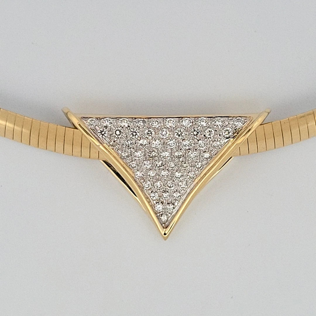 14K Two - Tone Omega Necklace 18 Reversible Italy Pave Diamond Slide 1.55ctw - Devine & Co.