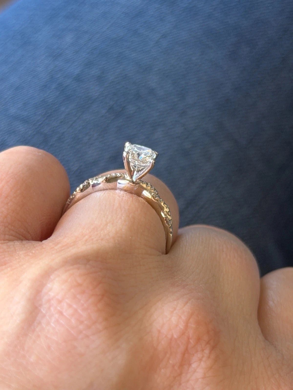 14K White Gold Natural Radiant Cut Diamond Ring 1.01ct F/SI1 GIA Twist Pave - Devine & Co.