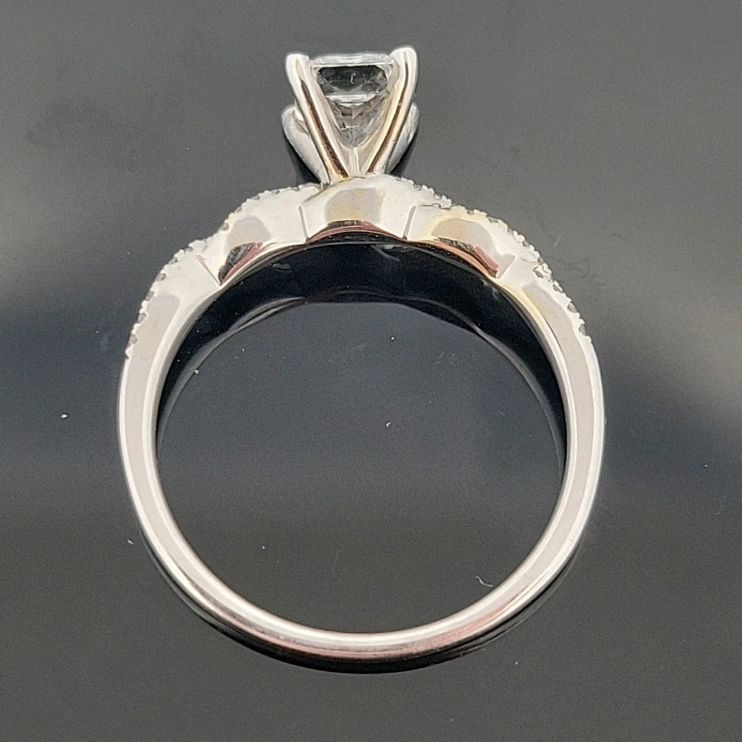 14K White Gold Natural Radiant Cut Diamond Ring 1.01ct F/SI1 GIA Twist Pave - Devine & Co.