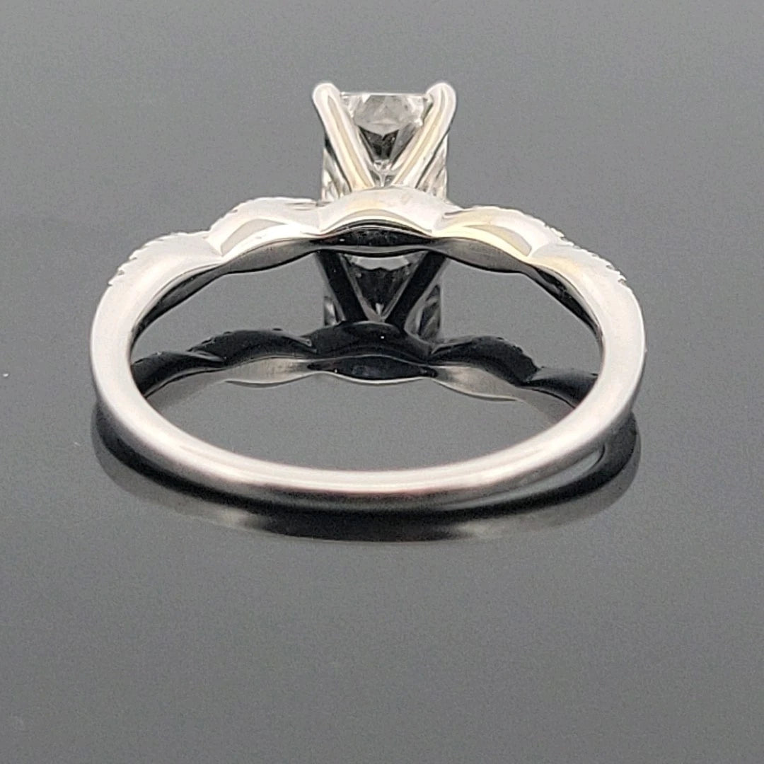 14K White Gold Natural Radiant Cut Diamond Ring 1.01ct F/SI1 GIA Twist Pave - Devine & Co.