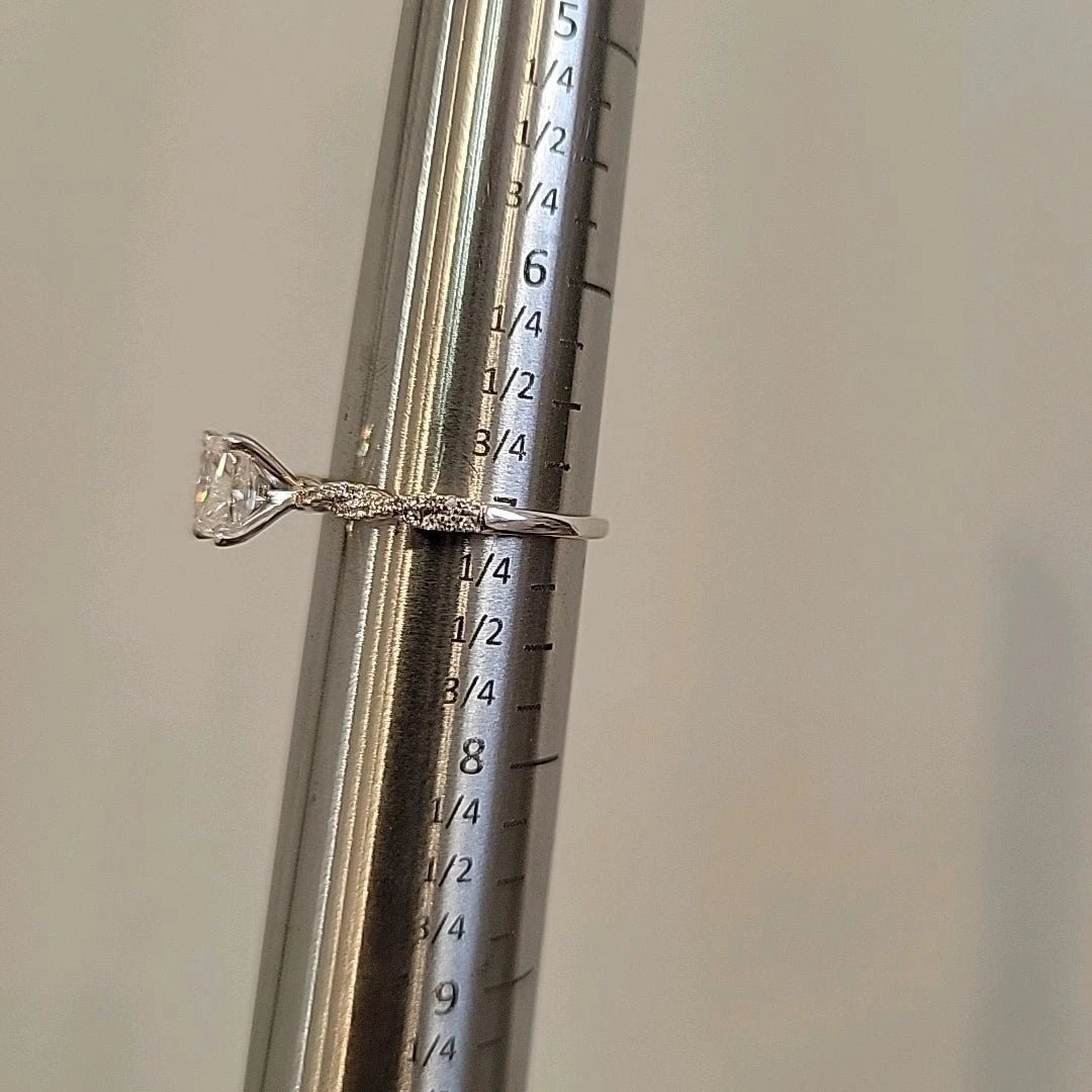 14K White Gold Natural Radiant Cut Diamond Ring 1.01ct F/SI1 GIA Twist Pave - Devine & Co.