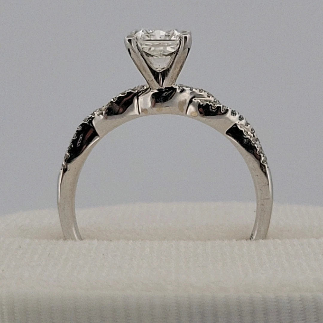 14K White Gold Natural Radiant Cut Diamond Ring 1.01ct F/SI1 GIA Twist Pave - Devine & Co.