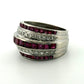 14K White Gold Ruby & Diamond Wide Band Ring Natural Square Rubies Size 7 - Devine & Co.