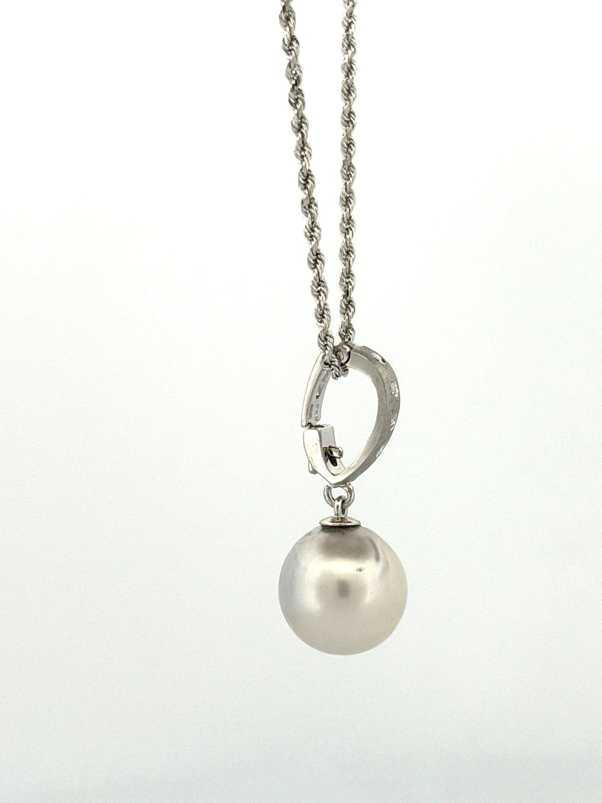 14K White Gold South Sea Pearl Enhancer Pendant Necklace 12mm Pearl & Diamond - Devine & Co.