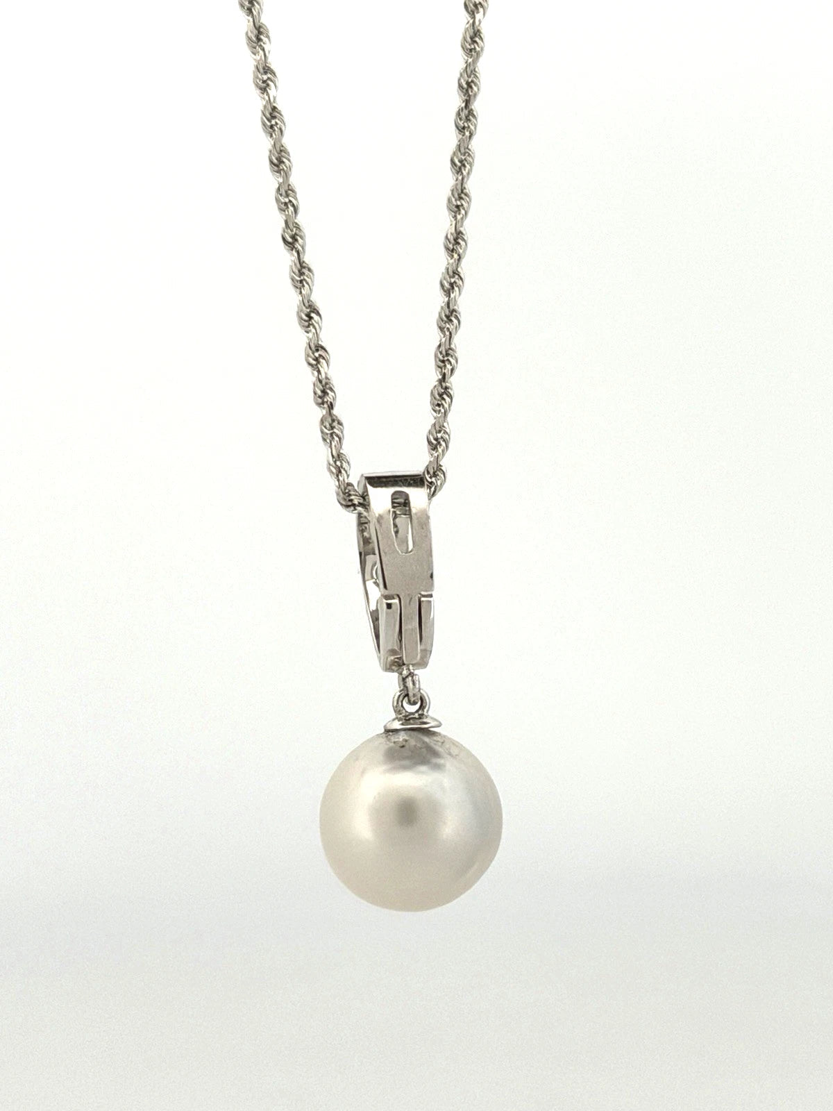 14K White Gold South Sea Pearl Enhancer Pendant Necklace 12mm Pearl & Diamond - Devine & Co.