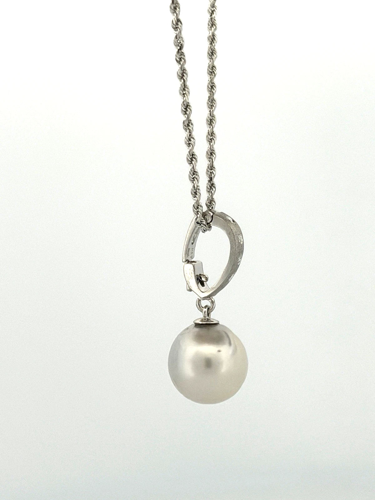 14K White Gold South Sea Pearl Enhancer Pendant Necklace 12mm Pearl & Diamond - Devine & Co.