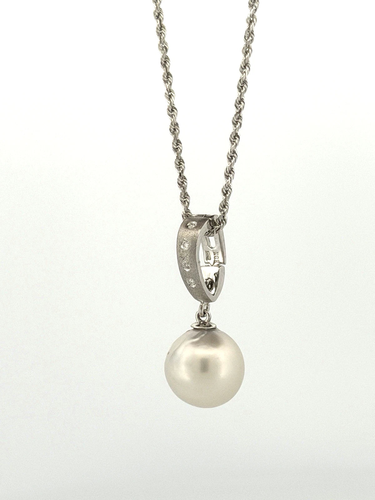 14K White Gold South Sea Pearl Enhancer Pendant Necklace 12mm Pearl & Diamond - Devine & Co.