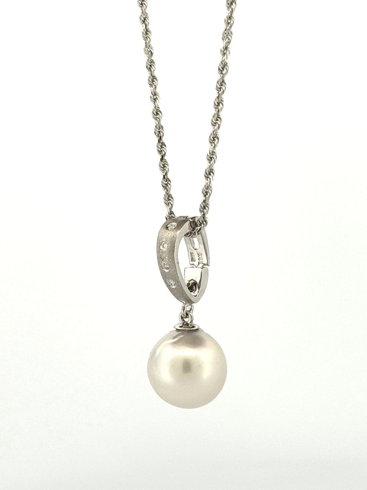 14K White Gold South Sea Pearl Enhancer Pendant Necklace 12mm Pearl & Diamond - Devine & Co.
