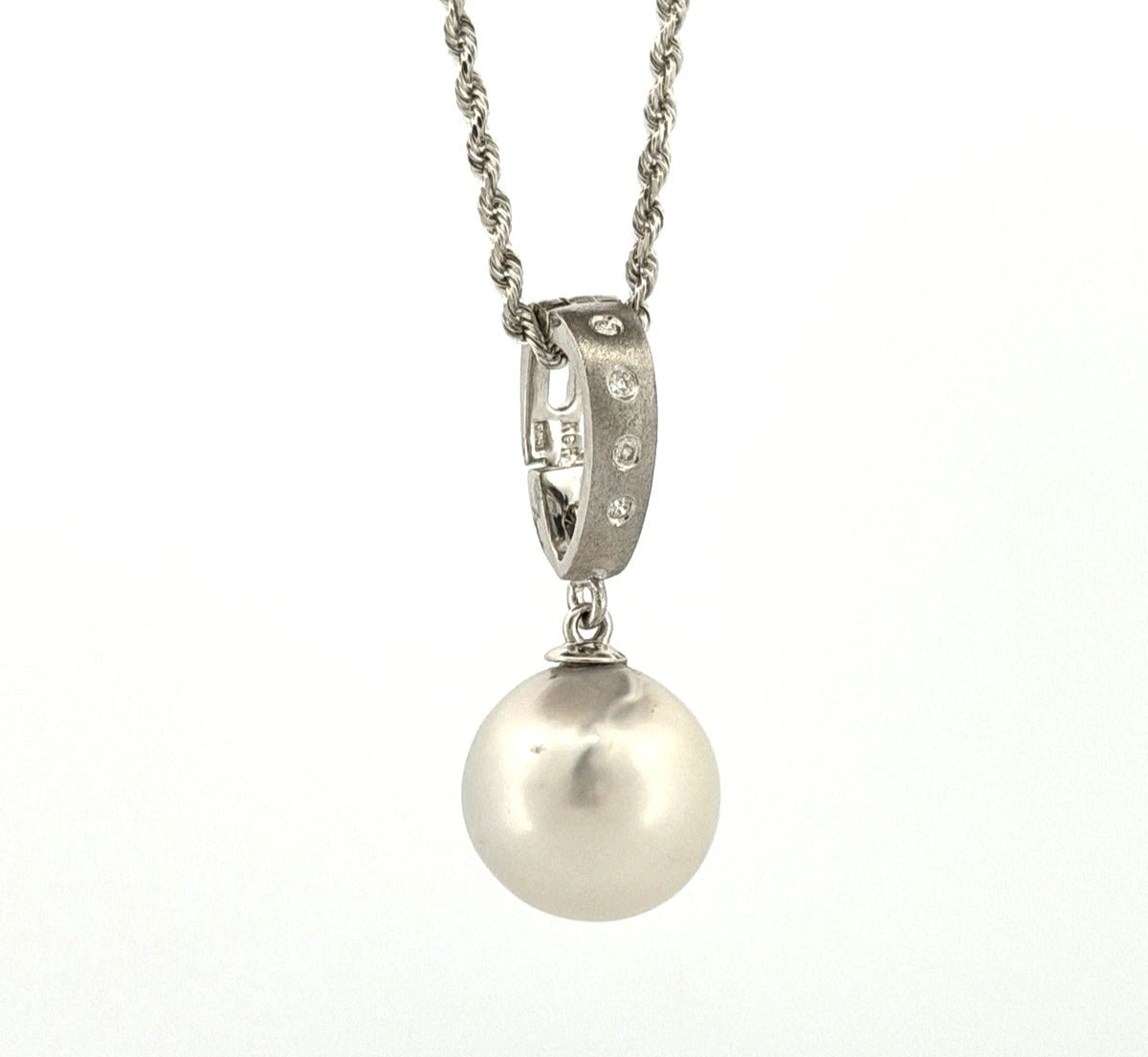 14K White Gold South Sea Pearl Enhancer Pendant Necklace 12mm Pearl & Diamond - Devine & Co.