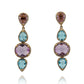 14K Yellow Gold Blue Topaz, Amethyst & Diamond Dangle Earrings 7.00ctw Gemstones - Devine & Co.