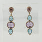 14K Yellow Gold Blue Topaz, Amethyst & Diamond Dangle Earrings 7.00ctw Gemstones - Devine & Co.