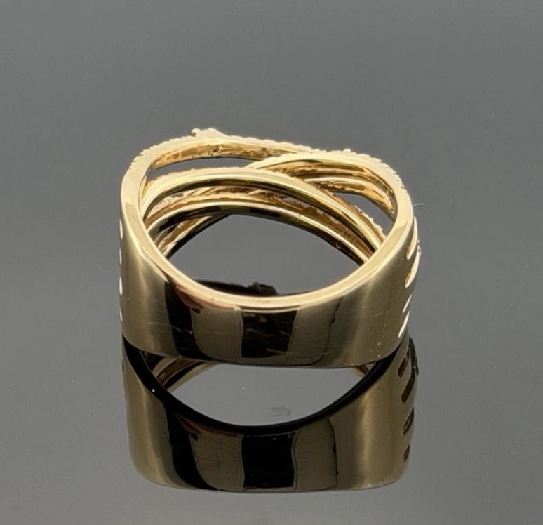 14K Yellow Gold Diamond Criss Cross Ring 0.88ctw Multi Row Pave Size 7 - Devine & Co.