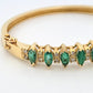 14K Yellow Gold Emerald & Diamond Bangle Bracelet, Marquise Emeralds, 7.5 Oval - Devine & Co.