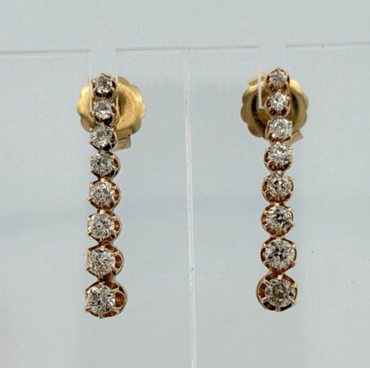 14K Yellow Gold Old European Cut Diamond Drop Earrings 2.00 CTW 5.50g - Devine & Co.