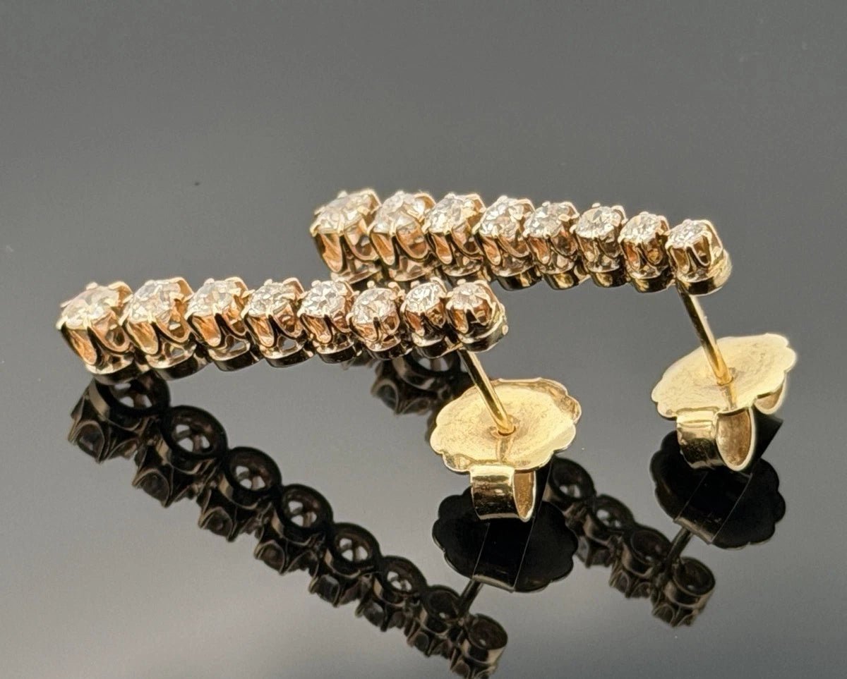 14K Yellow Gold Old European Cut Diamond Drop Earrings 2.00 CTW 5.50g - Devine & Co.