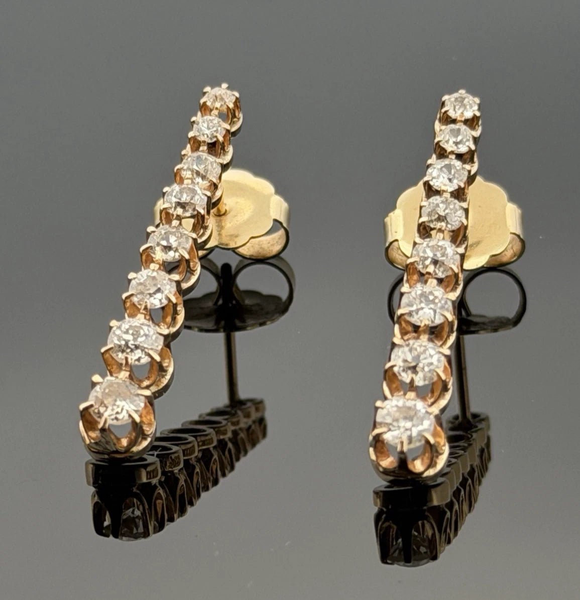 14K Yellow Gold Old European Cut Diamond Drop Earrings 2.00 CTW 5.50g - Devine & Co.