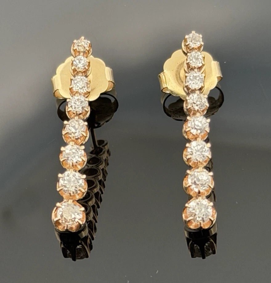 14K Yellow Gold Old European Cut Diamond Drop Earrings 2.00 CTW 5.50g - Devine & Co.