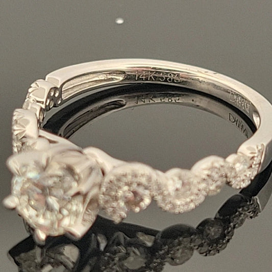 14KW Gold Diamond Engagement Ring EGL 0.80ct G/VS1, Pave Twist Shoulders 0.54ct - Devine & Co.