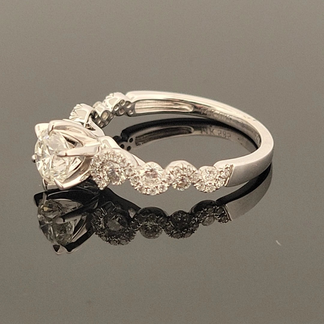 14KW Gold Diamond Engagement Ring EGL 0.80ct G/VS1, Pave Twist Shoulders 0.54ct - Devine & Co.