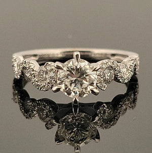 14KW Gold Diamond Engagement Ring EGL 0.80ct G/VS1, Pave Twist Shoulders 0.54ct