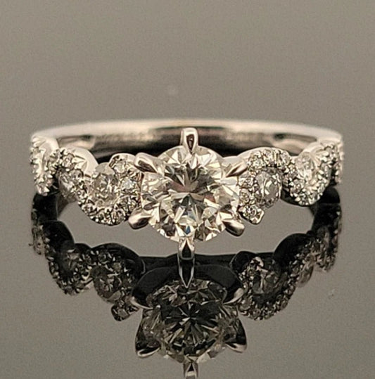14KW Gold Diamond Engagement Ring EGL 0.80ct G/VS1, Pave Twist Shoulders 0.54ct - Devine & Co.