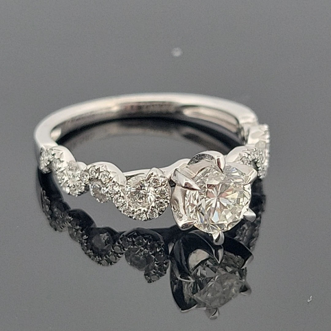 14KW Gold Diamond Engagement Ring EGL 0.80ct G/VS1, Pave Twist Shoulders 0.54ct - Devine & Co.