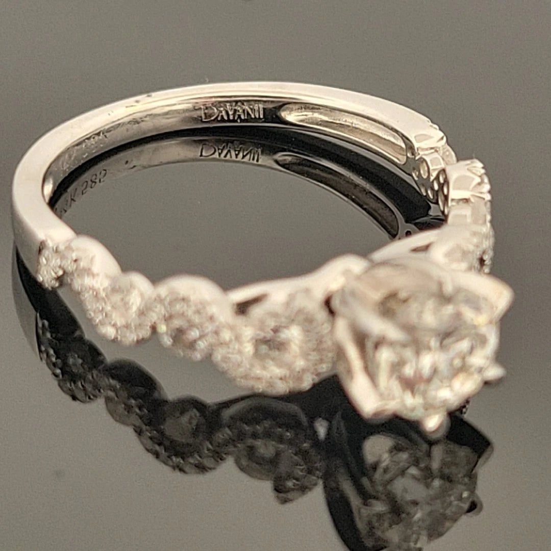 14KW Gold Diamond Engagement Ring EGL 0.80ct G/VS1, Pave Twist Shoulders 0.54ct - Devine & Co.