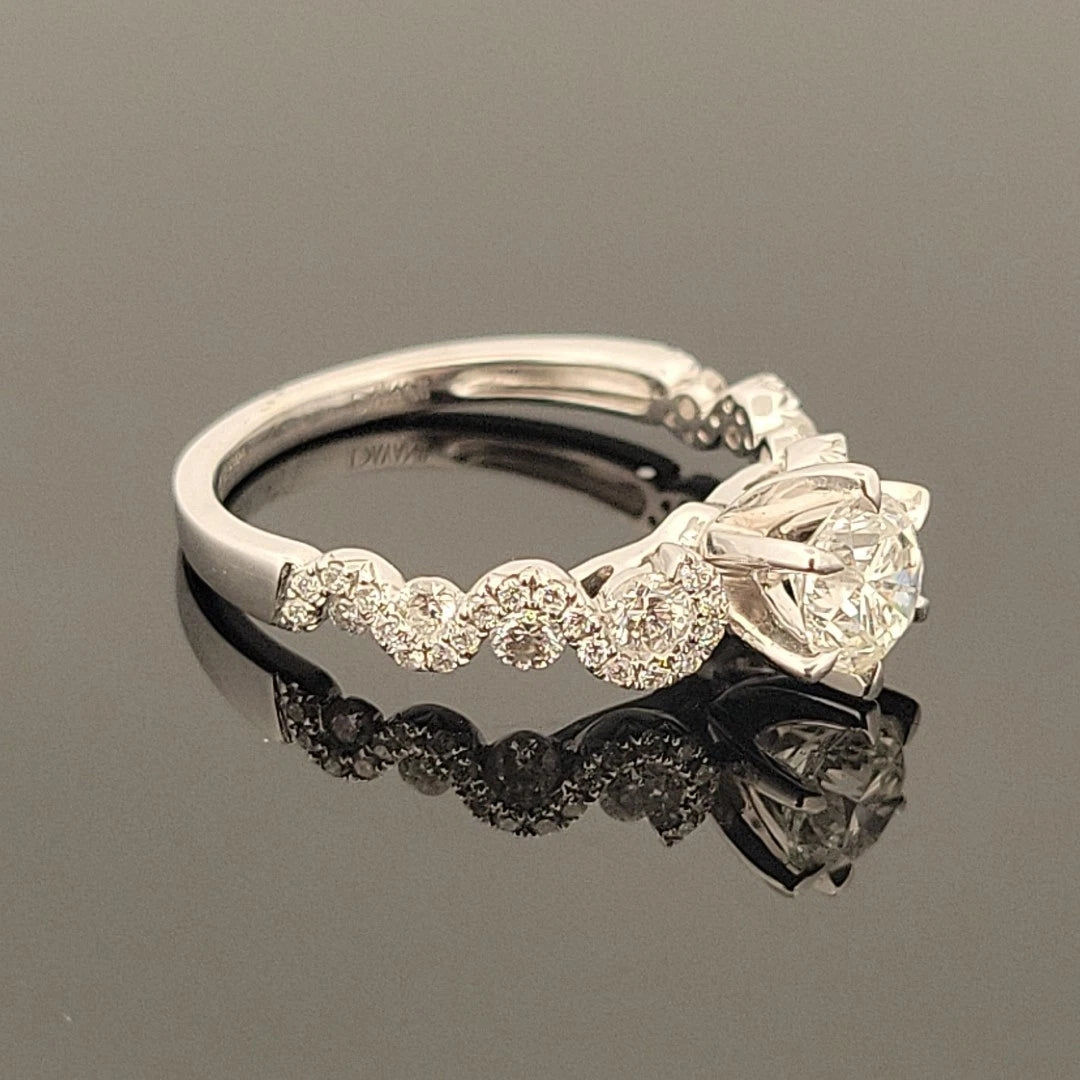 14KW Gold Diamond Engagement Ring EGL 0.80ct G/VS1, Pave Twist Shoulders 0.54ct - Devine & Co.