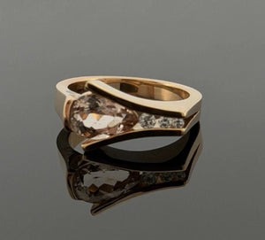 18K Rose Gold Morganite & Diamond Ring 1.35ct Pear Morganite 0.09ctw Diamonds