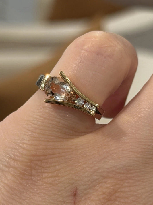18K Rose Gold Morganite & Diamond Ring 1.35ct Pear Morganite 0.09ctw Diamonds - Devine & Co.